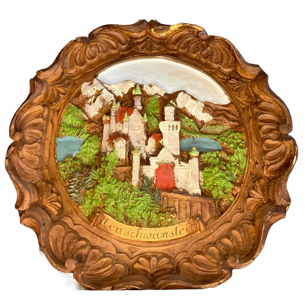Vintage German Neuschwanstein Castle 3D Hand-Painted Wall Plate